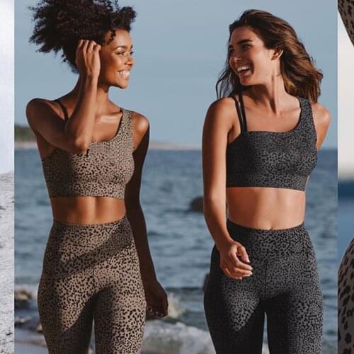 Leopard 2 Piece Set Women Yoga Outfit High Waist Legging Sports Bras Top Gym Wear Clothing Running Fitness Suit Female,ZF727