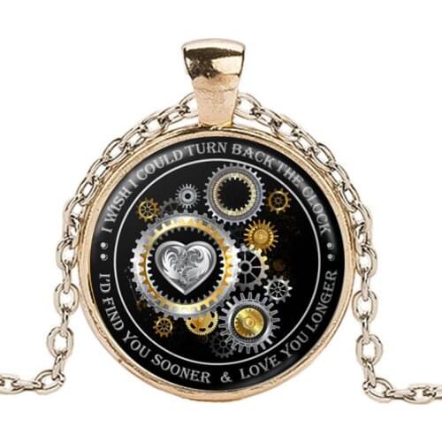 25mm Fashion Glass Gem Necklace Mechanical Heart Pendant Necklace Jewelry Stainless Steel Wholesale Couple Necklace