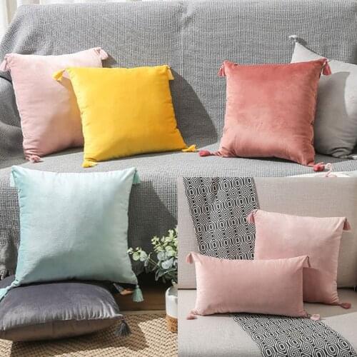 Tassel Pillowcase Velevt Soft Cushion Cover Waist Pillowclips Comfortable Pure Color Tassel Hug Pillowcase Home Pillow Cover