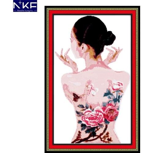 NKF Body Painting Pattern Counted Cross Stitch Set DIY Needlework Embroidery Chinese Cross Stitch Patterns for Home Decor