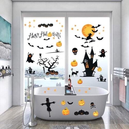 65pcs Halloween Pumpkin Witch Window Clings Stickers Glass Wall Door Decals Party Decorations