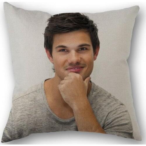 Nice Custom Taylor Lautner Pillowcase Cotton Linen Fabric Square Zipper Pillowcase 45X45cm Wedding Decorative Pillow cover