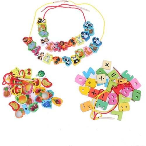 New DIY Toy Cartoon Fruit Animal Stringing Threading Wooden toys Baby Wooden beads toy Educational for Children