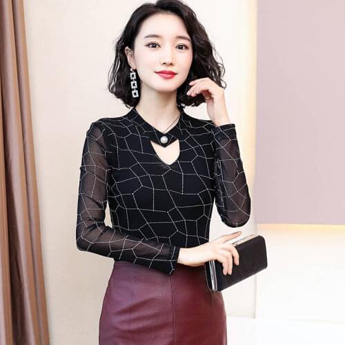 New Womens Spring Autumn Casual Blouses Chiffon Shirts Elegant Casual V-Neck Long Sleeve Printed Casual Womens Tops DD8276