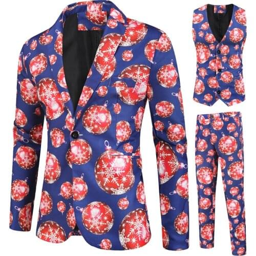 New mens casual suit 3-piece suit Christmas 3D printing suit vest suit mens suit
