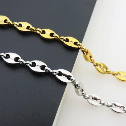 1M Gold Tone Mens 5mm Stainless Steel Coffee Beans Shaped Chain Necklace Fashion Jewelry