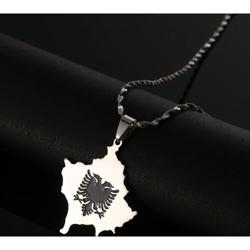 Stainless Steel Kosovo Albania Eagle Map Pendant Necklaces for Men Women Silver Color Albania Charm Jewelry Gift