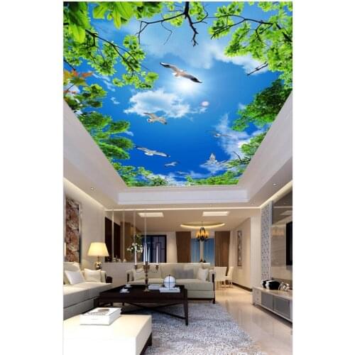 Custom 3D Ceiling Mural Wallpaper European Style blue sky white clouds living room bedroom ceiling mural