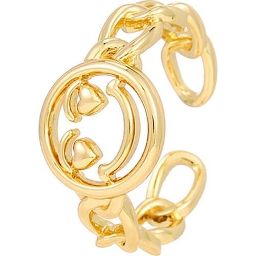 ZHINI Simple Chunky Twisted Wide Geometric Opening Rings for Women Retro Gold Color Hollow Smiley Face Ring Wedding Jewelry Gift