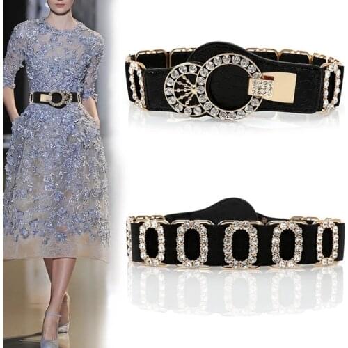 Fashion Women Belt Luxury Rhinestone Design Stretch Waist Dress Belts Skinny Elastic Straps Ceinture Cinturones Mujer DP42