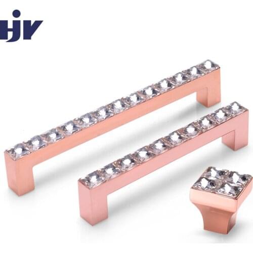 Rose Gold Crystal Glass Knobs Furniture Cabinet Handles Diamond Cupboard Pulls Drawer Knobs Jewelry Wardrobe Door Handle