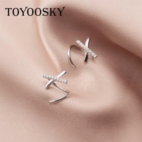 TOYOOSKY 925 Sterling Silver X Letter Earrings Dazzling CZ Ear Bones Ear Buckle Ring Tightly Packed Mini Double Ring Earring