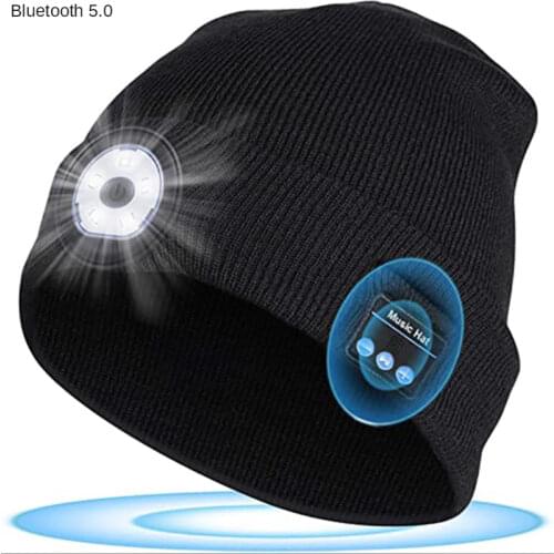 Wireless Bluetooth Hat Headset with Led Light Music Call Knitted Hat Outdoor Lighting Wild Fishing Cycling Headphones with Mic