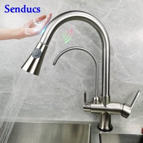Touch Filter Kitchen Faucets Senducs Sensitive Pull Out Kitchen Mixer Tap Brushed Nickel Kitchen Faucet Touch Filter Faucets