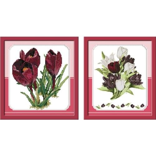Everlasting Love Purple Tulip Chinese Cross Stitch Kits Ecological Cotton Clear Printed 14CT 11CT DIY Gift Christmas Decoration