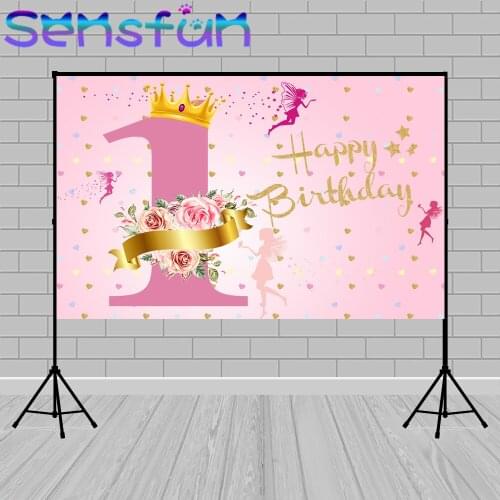 Fairy Tale Princess Baby Girl 1st Birthday Photo Backgrouund Pink Flower Party Photographic Backdrop for Photo Studio Vinyl