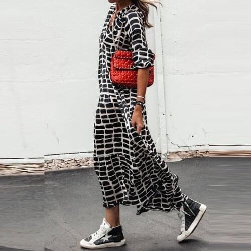 Women Retro Leopard Print Long Party Dress 2021 Spring V Neck Long Sleeve Robe Maxi Dress Femme Loose Summer Beach Dress Vestido