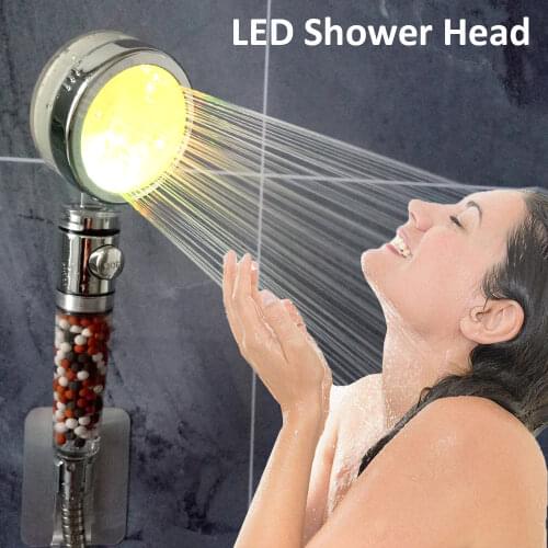 Zloog Hot Handheld Bathroom LED Shower Head High Pressure Water Saving Anion Spa Filter Rain Shower Head