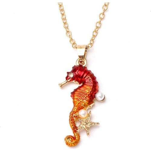 RONGQING 1pcs Starfish Seahorse Pendant Necklace For Women Clear Inlay Female Party Jewelry Mystery