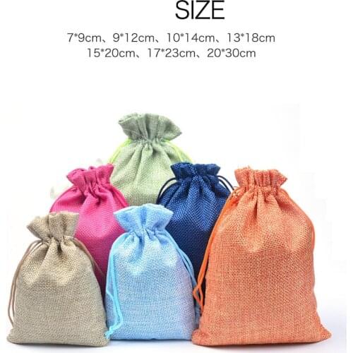 10PCS 7x9 9x12 10x14 15x20cm Jute Burlap Linen Drawstring Bags Christmas Halloween Wedding Birthday Party Candy Packaging Bags