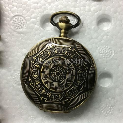 20pcs DHL Free Shipping Bronze Hollowed Carved Flower Skeleton Flip Mechanical Pocket Watch with Cowboy Chain Christmas
