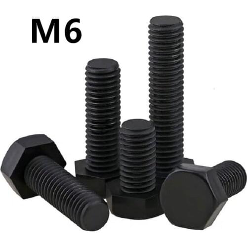 200/100PCS DIN933 M6x8/10/12/15/20/25/30/35/40/45/50mm GB5783 Black Plastic Screw Nylon Insulated Hex Bolts Right Hand Threads
