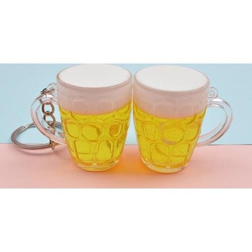 2021 Bar Beer Cup Mug Keychain Car Keyring Key Chain for Men Woman Pendant Jewelry Simulation Food Handicraft Ornament