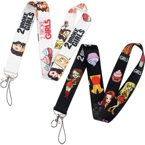 24pcs 2 Broke Girls Neck Strap Lanyards ID badge card holder keychain Mobile Phone Strap Gift Ribbon webbing necklace decoration