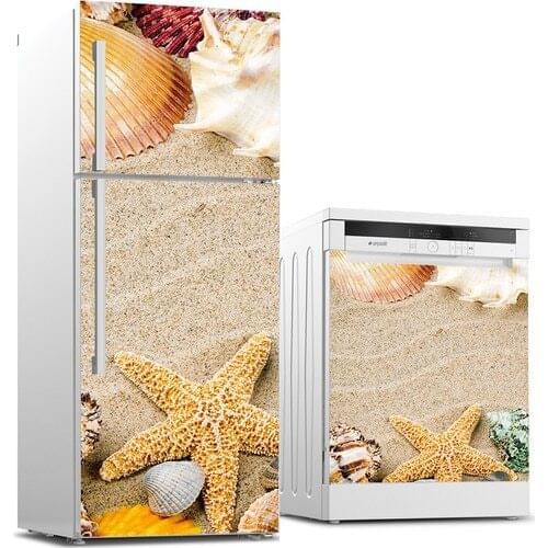 3D Fridge Sticker Beach Starfish Shells Refrigerator Dishwasher Door Cover Kitchen Home Decoration Accessories Wall Stickers