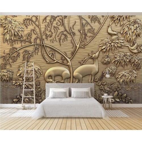 3D Embossed Deer Forest Wallpaper Wall Mural for Living Room TV Background Home Wall Decor Custom Makeup Backdrop