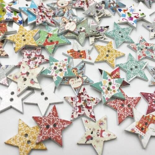 50 pcs Merry Christmas Star Wood Buttons 25mm Sewing Mix Lots WB195