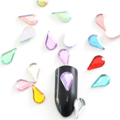 6x10mm 100Pcs Hot selling Nail Art Rhinestones Teardrop Acrylic Non Hot Fix Rhinestone For Nail DIY Nail Art Decorations H0977