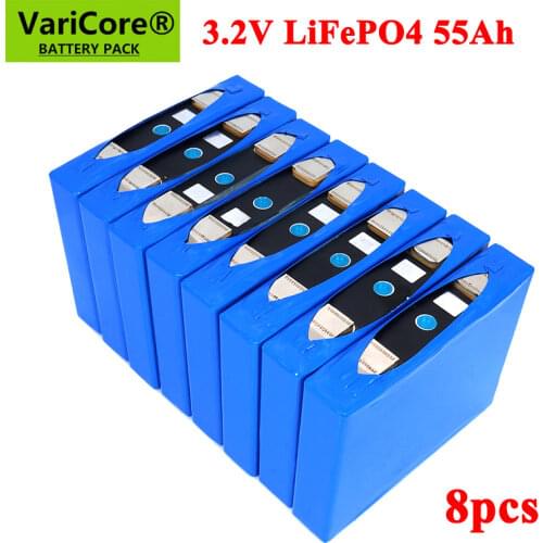8pcs 3.2V LiFePO4 55Ah battery phosphate 55000mAh for 4S 12V 24V 3C Motorcycle Solar street light batteries modification Nickel