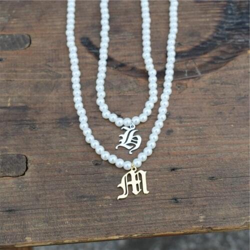 A-Z Initial Necklace Choker Chain Stainless Steel Letter Pendant Babygirl Collier Femme Kids Imitation Pearl Necklace Women