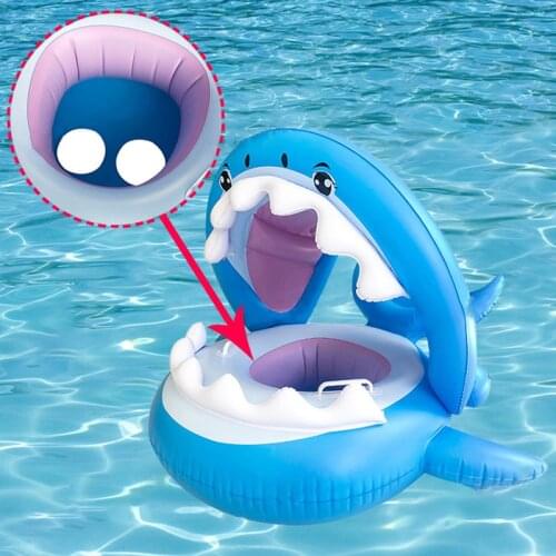 Shark With Canopy Seat Swimming Rings Summer PVC Inflatable Childrens Swimming with Sunshade Seat Pool Outdoor Accessories