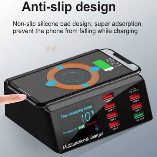 100W 8 Ports USB Charger Quick Charge 3.0 Adapter HUB Wireless Charger Charging Station PD Fast Charger For IPhone 11 Samsung
