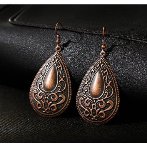 Bohemian Oxide Alloy Drop-Shaped Simple Earrings Ethnic Engraving Retro Ladies Earrings Exquisite Gift