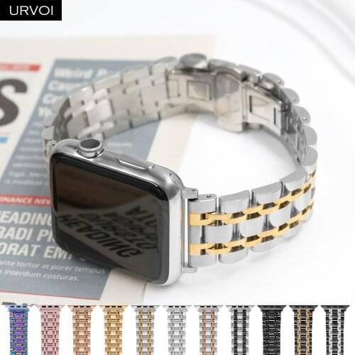 URVOI band for Apple Watch series 6 SE 5 4 3 2 1 stainless steel strap for iWatch 7 rows link bracelet butterfly buckle classic