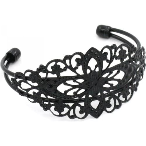 DoreenBeads Retail Bangles Filigree Flower Black Hollow 15.5cm,4PCs