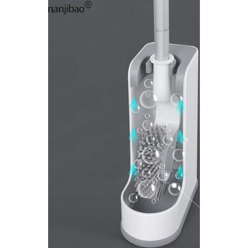 Double-Sided Flexible Soft Toilet Brush Rubber Head Frame Cleaning Toilet Brush with Quick Drying Holder Bathroom Accessories