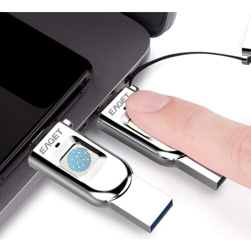 EAGET FU68 Fingerprint U Disk Data Encryption Accurate Recognition Type-C Interface USB Flash Disk Hi-Speed USB3.0 64GB 128GB