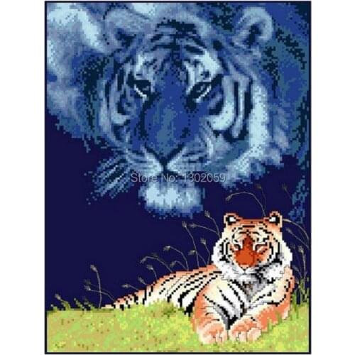 Factory Sale Needlework Embroidery Cross Stitch Kit Blue Sky Tiger Animal