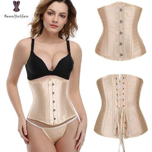 Top Quality metal clip 24 spiral steel boned hourglass waist trainer satin waist cincher underbust corset size XXS Royal Korsett