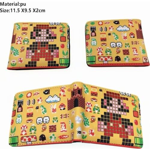Game Super Mario PU Wallet Student Boys Girls Coin Zip Pocket Short Bifold Leather Photo Card Holder Cartoon Purse Men Moneybag