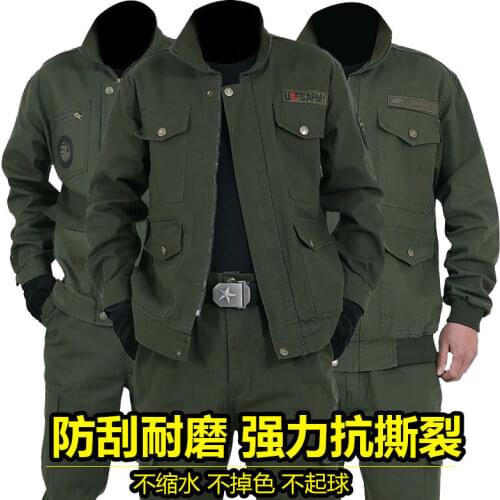 Cotton Work Clothes Suit Mens Spring Autumn Thickened One Piece / Suit Labor Protection Resistant Auto Repair Army Military