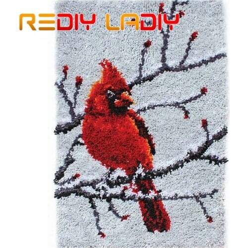 Latch Hook Rug Red Cardinal Crocheting Carpet Rug 100% Acrylic Yarn Sofa Cushion Mat Crochet Tapestry DIY Carpet Arts & Crafts