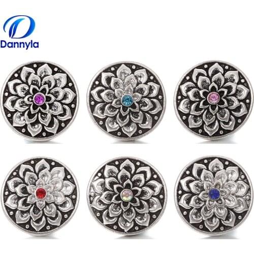 Beautiful Flower Snap Jewelry Charms With Rhinestones For Women Fit Snap Charm BraceletLSSN246