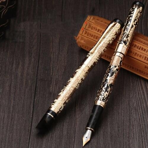 Luxury quality JinHao 5000 Dragon METAL Fountain pen Cutout Relief Gloden calligraphy INK PEN Business Office school supplies