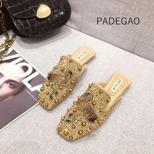 Fashion Vintage Rivet Crystal Women Slippers 2020 New Arrival Casual Basic Women Slippers