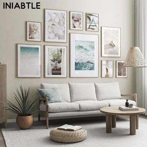 Sea Ocean Beach Shell Landscape Wall Art Waves Photography Poster Print Canvas Painting Nordic Scandinavian Picture Room Decor